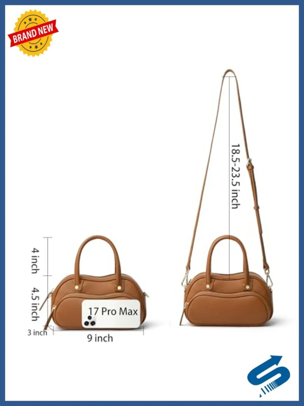 Genuine Leather Boston Satchel Crossbody Bag with Detachable Strap